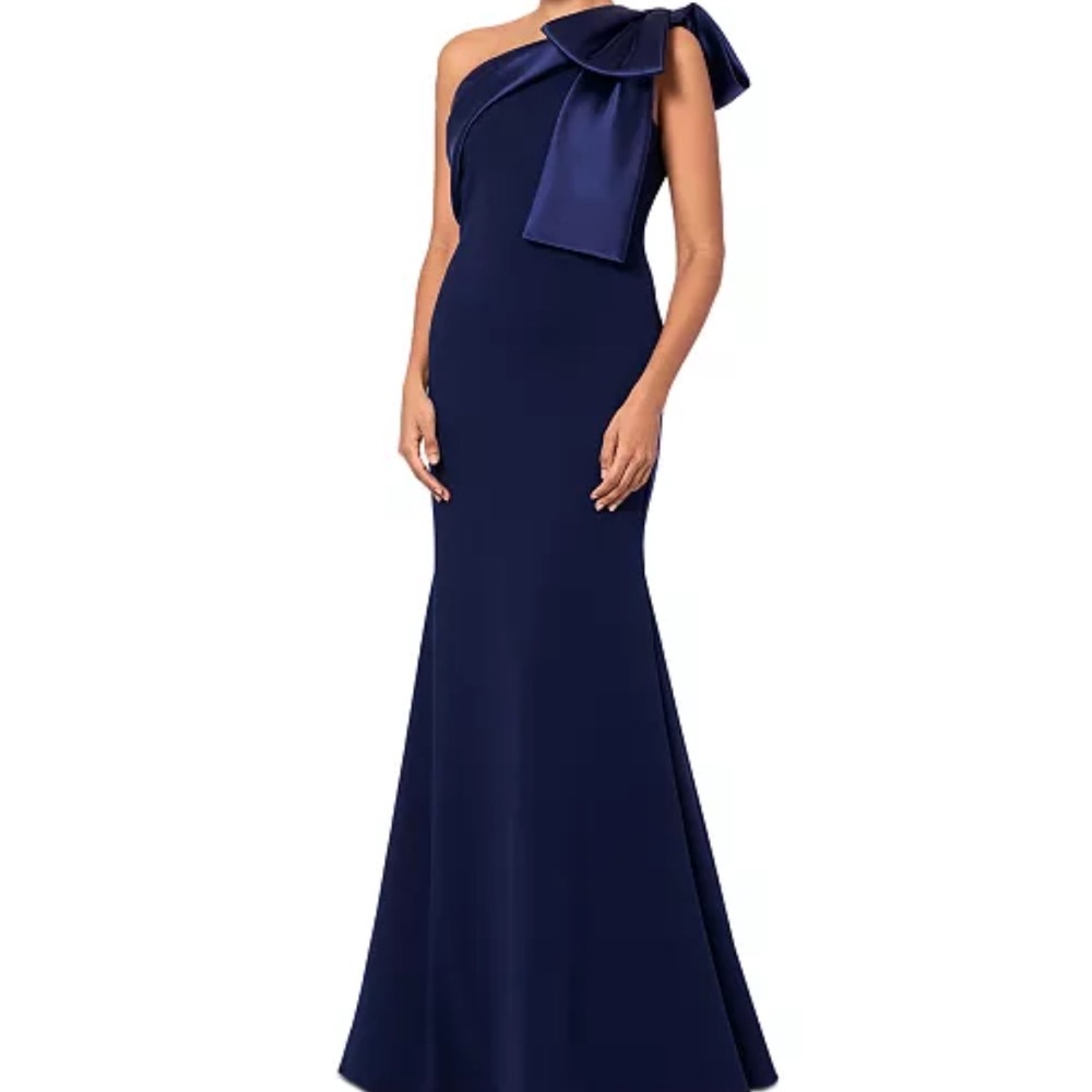 Betsy & Adam Bow Trimmed Gown